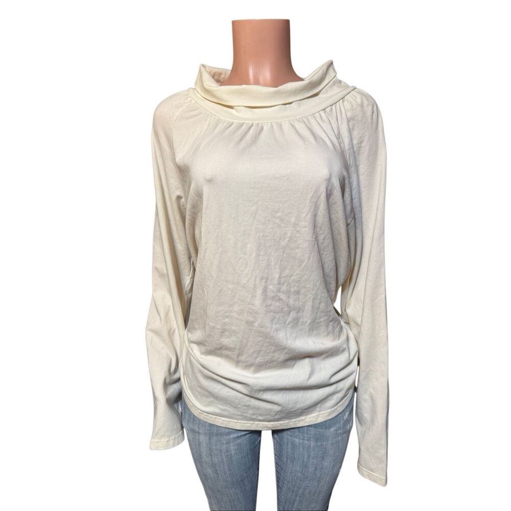 Women's long sleeve beige pull-on draping turtleneck top XL